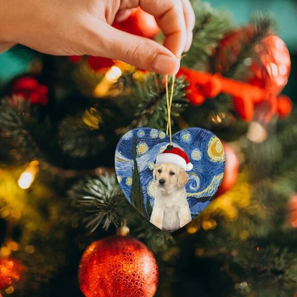 🆕 Dog Christmas Ornament Decorations Ceramic Tree Labrador Puppy Xmas Hat Lover - Picture 4 of 4